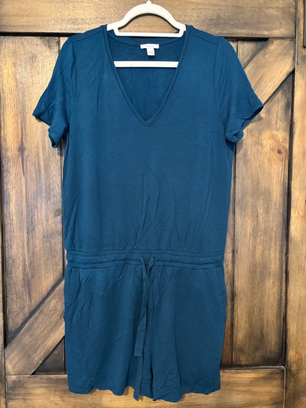 Daily Ritual Teal V-Neck Short Sleeve Romper